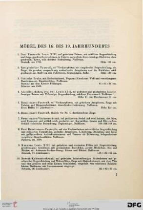 Möbel des 16. bis 19. Jahrhunderts (Nr. 1-175)