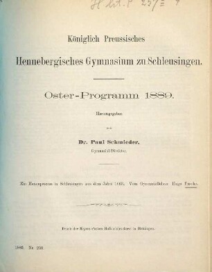 Oster-Programm. 1888/89