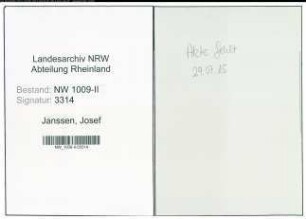Entnazifizierung Josef Janssen , geb. 25.06.1917 (Automeister)