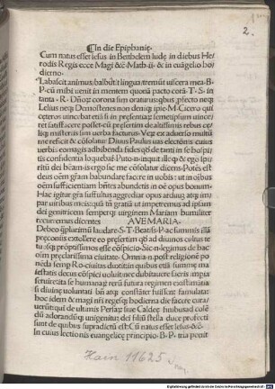 Oratio in die Epiphaniae : Rom, 1488. 01. 06
