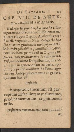 Cap. VIII. De Antepraedicamentis in genere.