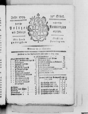 39tes Stück, Ausgabe vom 25. September 1799