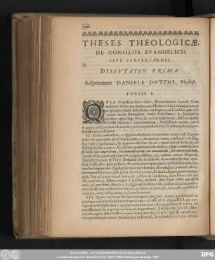 Theses Theologicae, De Consiliis Evangelicis Sive Perfectionis.