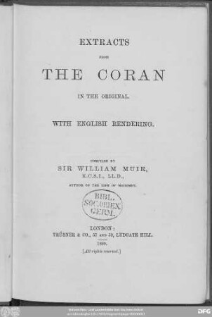 Extracts from the Coran in the original with English rendering