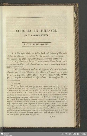 Scholia in rhesvm, nvnc primvm edita : e cod. Vaticano 909