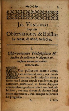 Ioh. Veslingi Observationes anatomicae et epistolae medicae