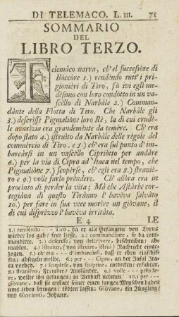 Sommario Del Libro Terzo.