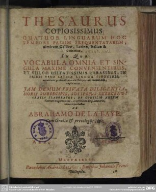 Thesaurus copiosissimus quatuor linguarum