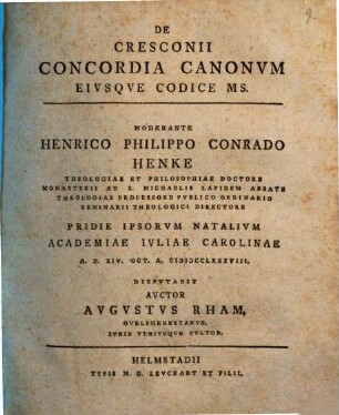 De Cresconii Concordia Canonum eiusque codice Ms.