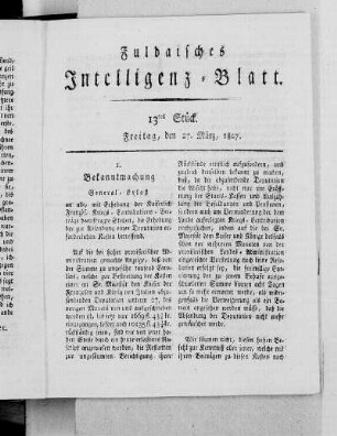 13tes Stück, Ausgabe vom 27. März, 1807