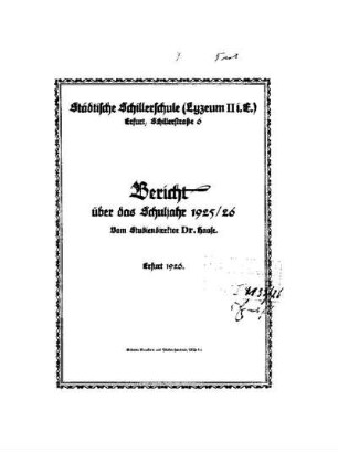 1925/26: Bericht über das Schuljahr ... - 1925/26