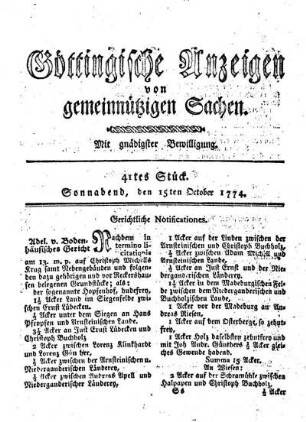 41tes Stück. Sonnabend, den 15ten October 1774.