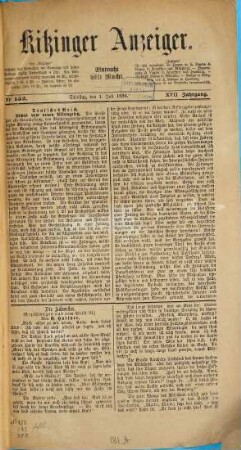 Kitzinger Anzeiger. 1884, 2 = Jg. 17