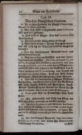 Cap. IX. Von den königlichen Financen.
