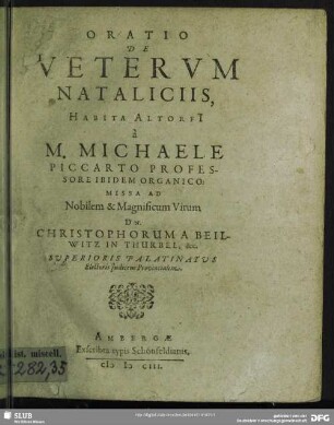Oratio De Veterum Nataliciis