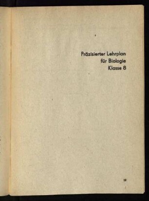 Präzisierter Lehrplan für Biologie Klasse 8