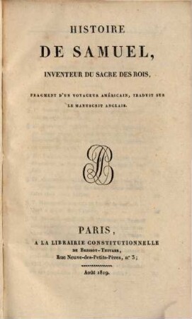 Histoire de Samuel, inventuer du Sacre des Rois