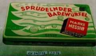 Blechdose für "SPRUDELNDER BADEWÜRFEL MARKE NESSIB"
