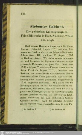 Siebentes Cabinet. Die polnischen Krönungsinsignien. Feine bildwerke in Holz, Alabaster, Wachs und dergl.