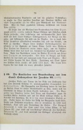 § 19. Die Kurfürsten von Brandenburg aus dem Hause Hohenzollern bis Joachim II. (1571)