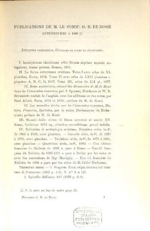 Mélanges G. B. De Rossi : Recueil de travaux publ. en l'honneur de Giovanni Battista De Rossi