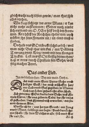 Das ander Lied. Jm weltlichen thon: Bey mir mein Hertz [et]c.
