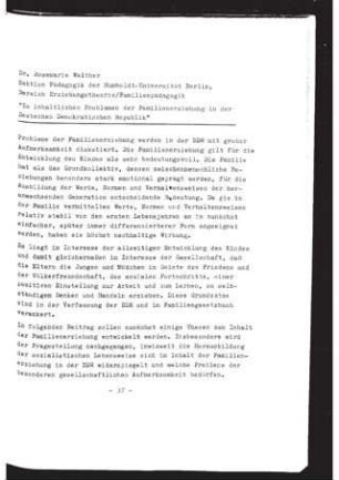 Zu inhaltlichen Problemen der Familienerziehung in der Deutschen Demokratischen Republik