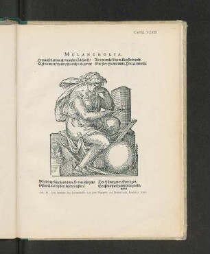 Tafel XXXIII Abb. 60. Jost Amman, Die Melancholie. Aus dem Wappen- und Stammbuch, Frankfurt 1589