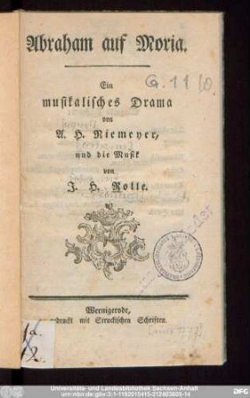 Abraham auf Moria : Ein musikalisches Drama