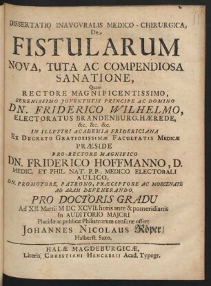 Dissertatio Inauguralis Medico-Chirurgica, De Fistularum Nova, Tuta Ac Compendiosa Sanatione