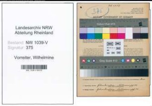 Entnazifizierung Wilhelmine Vorreiter , geb. 19.09.1889 ()