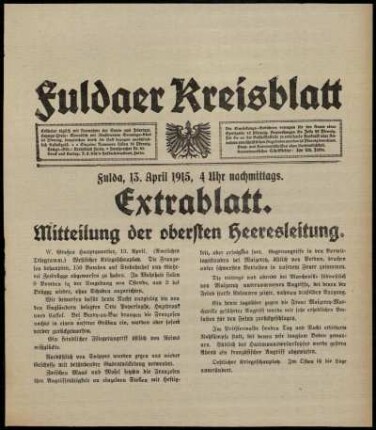 Ausgabe vom Dienstag, den 13. April 1915.
