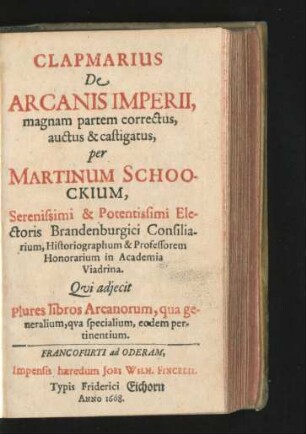 Clapmarius De Arcanis Imperii