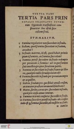 Tertia pars principalis tractatvs fevdorvm: Quomodo transmißione conseruentur :hoc est de succeßione feud.