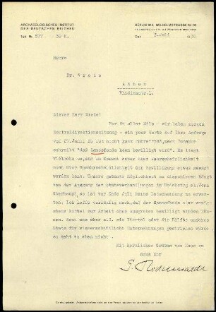 G. Rodenwaldt an W. Wrede