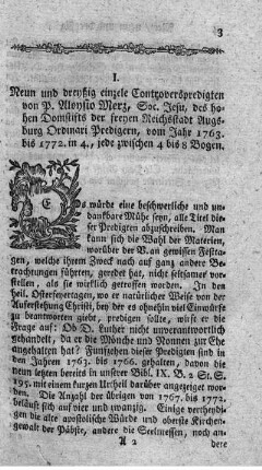 Neun und dreyßig einzelne Controverspredigten von P. Aloysio Merz (...) vom Jahr 1763. bis 1772.