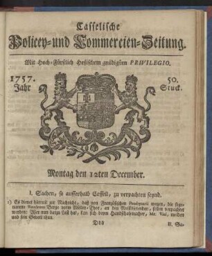 50. Stueck, Montag den 12ten December 1757