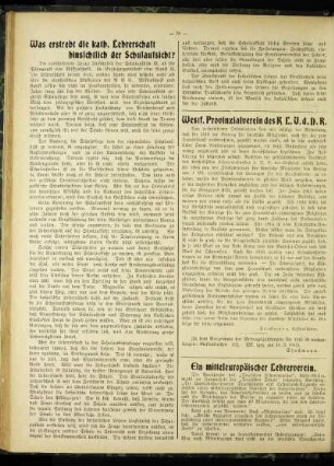 Was erstrebt die kath. Lehrerschaft hinsichtlich der Schulaufsicht?