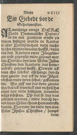 Ein Gebedt vor de Scholmeister.