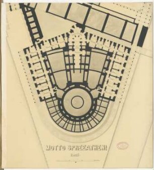 Erweiterung der Museumsinsel, Berlin Schinkelwettbewerb 1882: Museum für Nachklassische Kunst. Grundriss KG des nordwestlichen Gebäudeteils, 1:250
