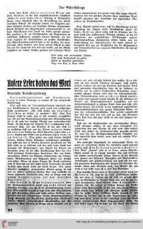 Unsere Leser haben das Wort