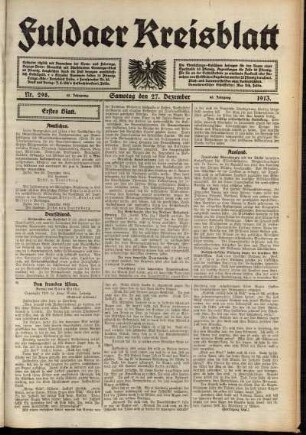 Erste Ausgabe vom Samstag, den 27. Dezember 1913.