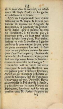 Lettre de M. l'abbé d'Olivet, de l'Académie Françoise, à M. le Président Bouhier, de la même Académie
