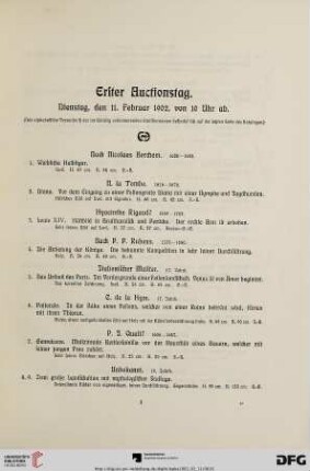 Erster Auctionstag. Dienstag, den 11. Februar 1902, von 10 Uhr ab (Nr. 1-147)