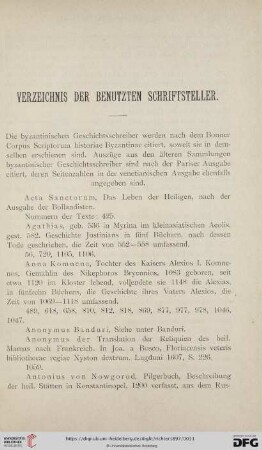 Verzeichnis der benutzten Schriftsteller