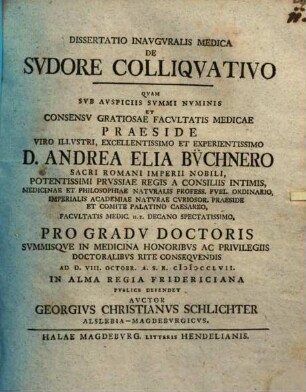 Dissertatio Inavgvralis Medica De Svdore Colliqvativo