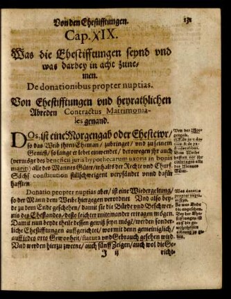 Cap. XIX. Was die Ehestifftungen synd und was darbey in acht zunemen.