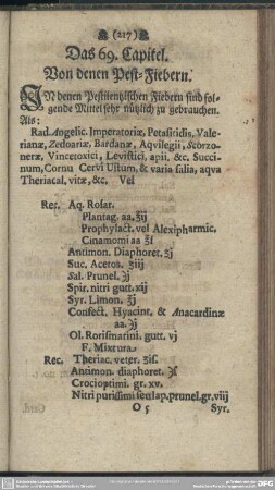 Das 69. Capitel. Von denen Pest-Fiebern