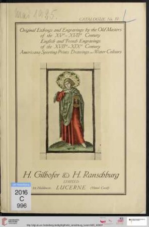 Nr. 4: Catalogue: Original etchings and engravings by the old masters of the XVth-XVIIth century : English and French engravings of the XVIIth - XIXth century : Americana, sporting-prints, drawings and water-colours
