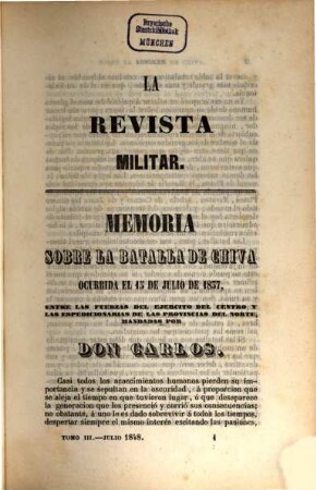 La revista militar : periódico de arte, ciencia y literatura militar, 3. 1848